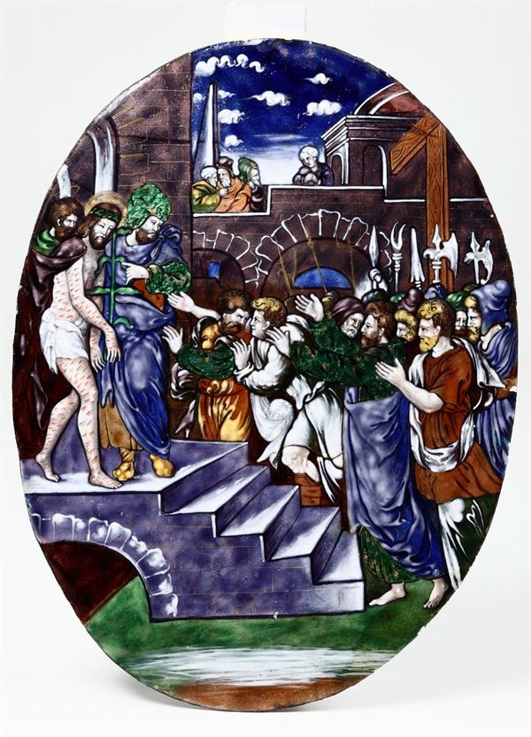 Coppia di placchette ovali raffiguranti scene religiose, Smalti su rame, XIX secolo