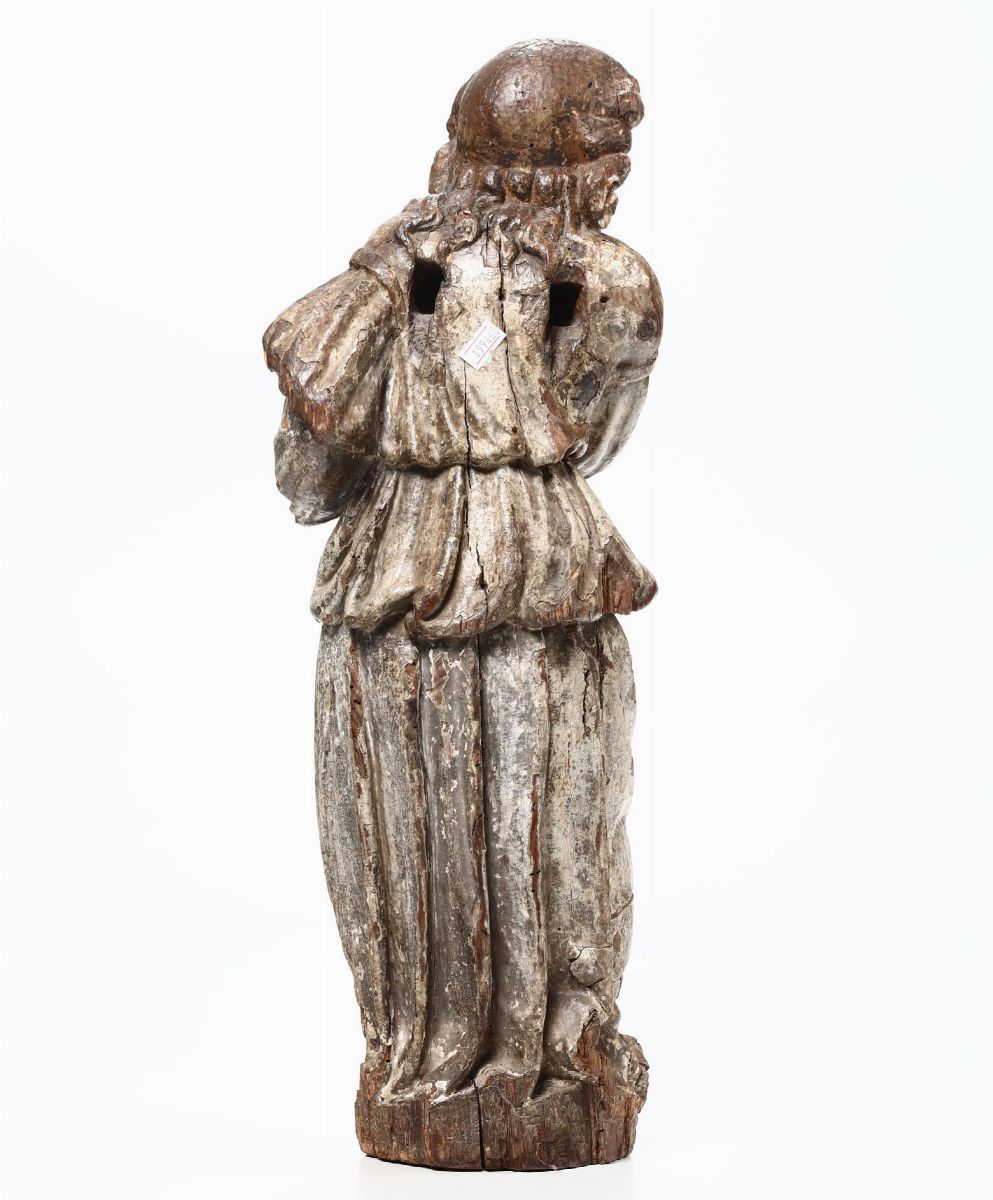 Angelo in Legno Scolpito con Tracce di Policromia, Scultore Barocco del XVII-XVIII Secolo