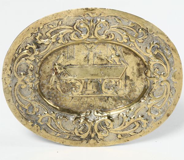 Piatto fiammingo in ottone, XVII secolo