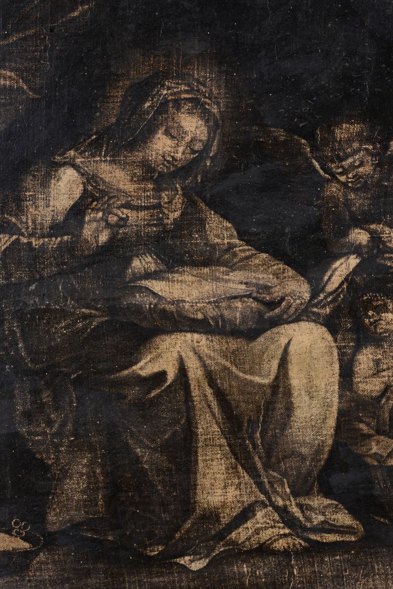 Antica Stampa in Cornice Raffigurante Madonna Col Bambino e San Giovannino