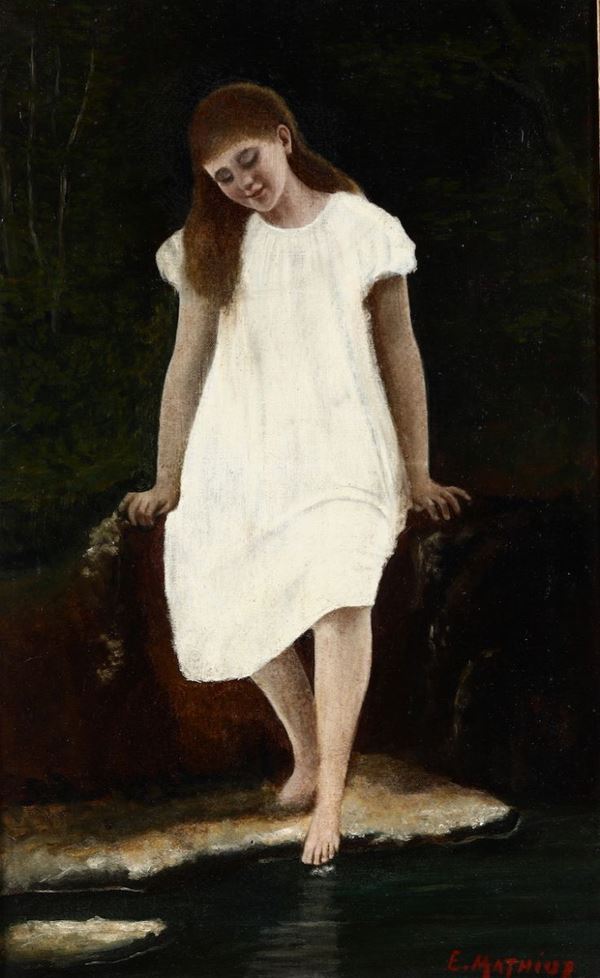EugenÃ¨ Mathiot (XIX-XX secolo) Fanciulla che si bagna i piedi