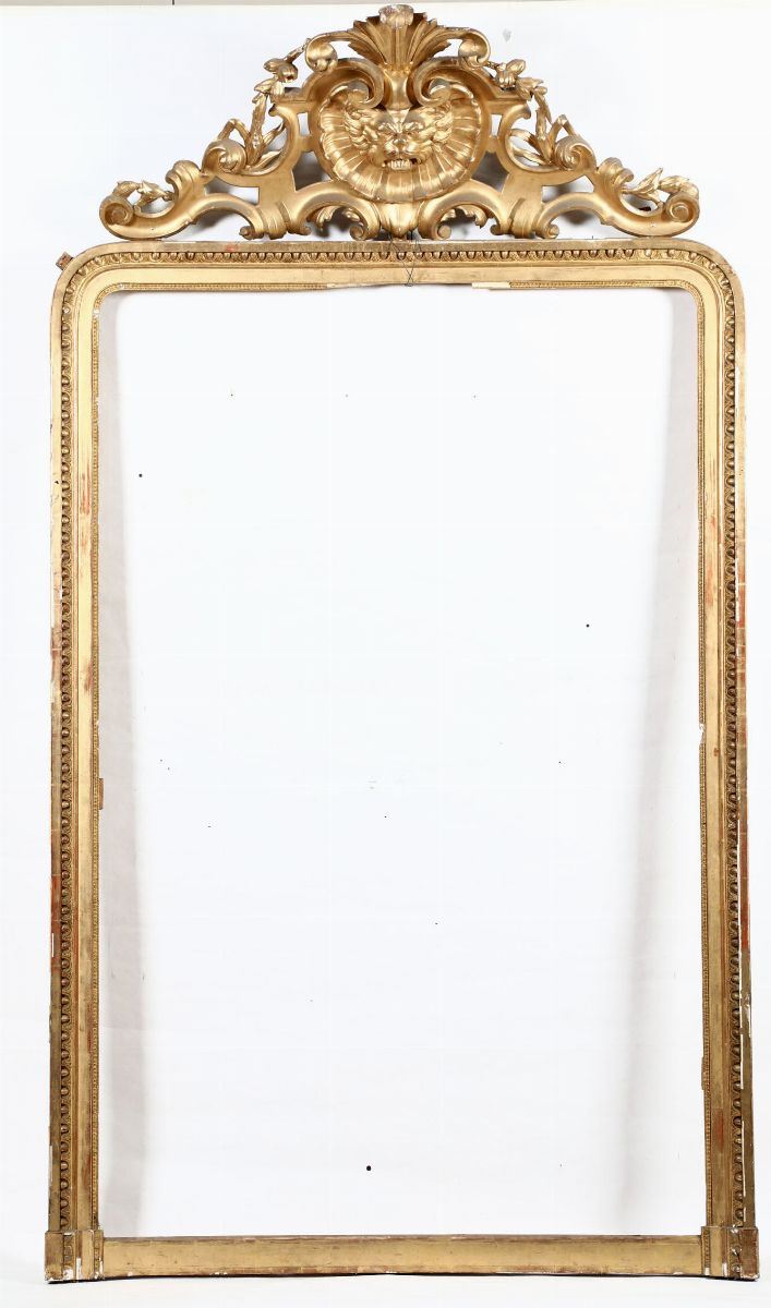Grande cornice in legno intagliato e dorato, XIX secolo  - Asta Arredi, Dipinti e Oggetti d'Arte - Cambi Casa d'Aste