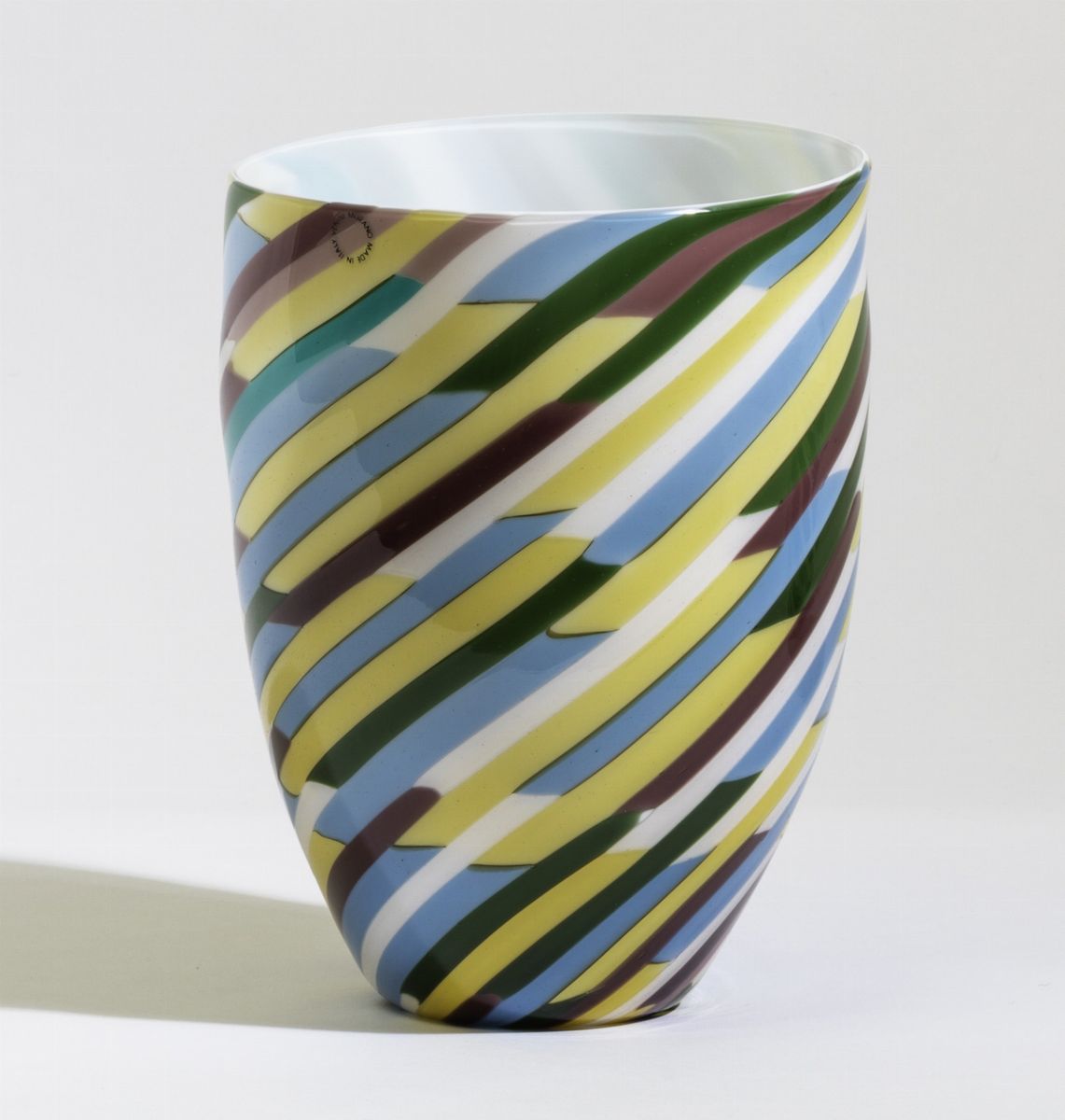 Laura De Santillana, Vaso troncoconico Venini in vetro incamiciato con decoro a tessere policrome...