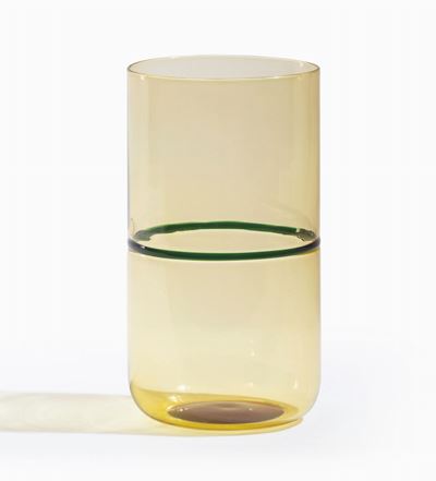 Tapio Wirkkala, Vaso cilindrico in vetro soffiato con fascia incalmata (Venini, Murano, 1986 circ...