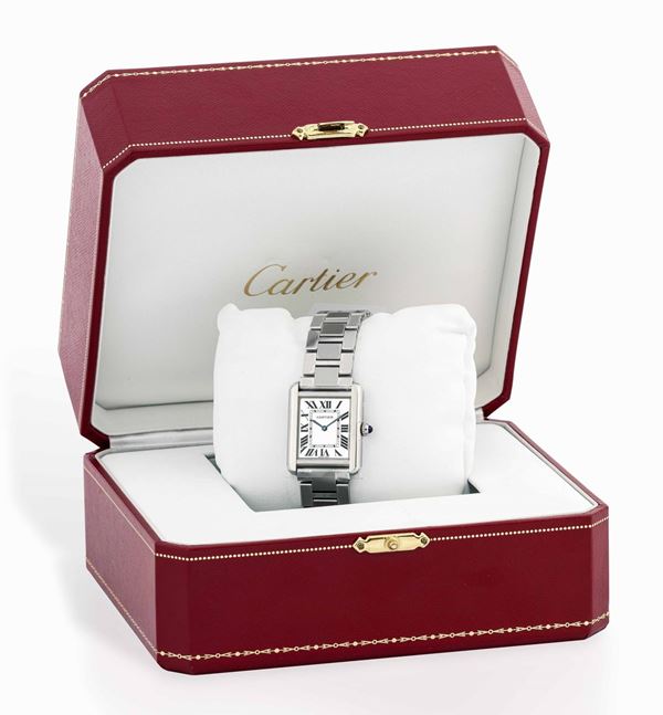 CARTIER - Stainless steel Tank Solo with original box and warranty.