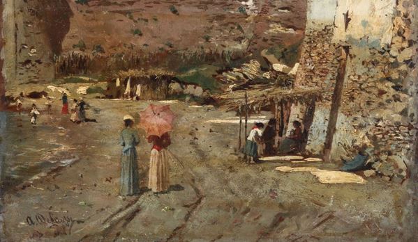 Adelchi de Grossi (1852 - 1892) Paesaggio con fugure