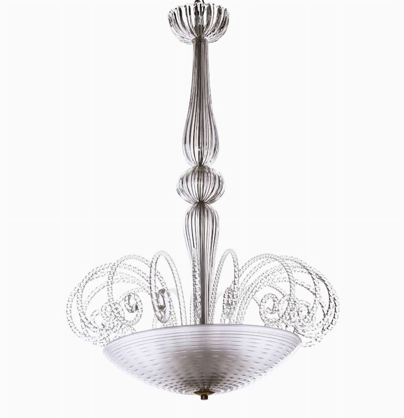 Lampada a sospensione con struttura in metallo e in vetro di Murano.  - Auction Design - Cambi Casa d'Aste