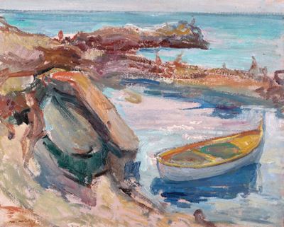 Mario Micheletti (1890/92 - 1975)marina con Barca