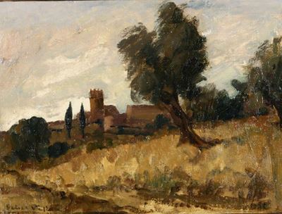 Felice Vellan (1889 - 1976)paesaggio di Tarquinia, 1952