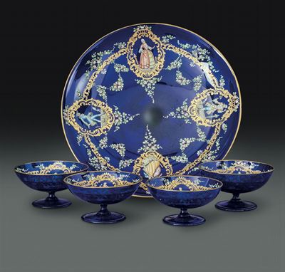 Un’alzatina e Quattro Coppe Murano, 1930-1940 Circa