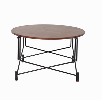 Tavolo Basso con Struttura in Metallo e Piano in Legno.