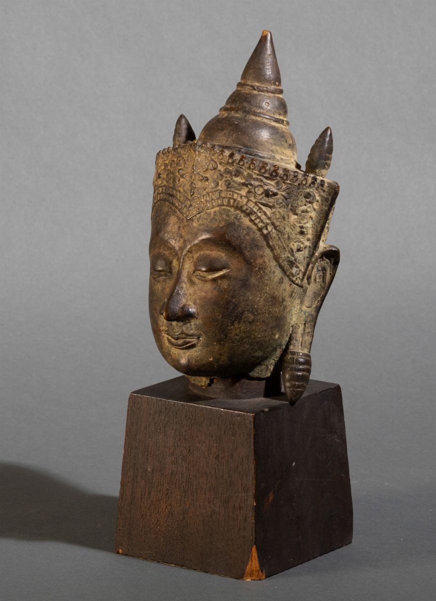 Testa di Buddha in Bronzo, Thailandia, Stile Ayutthaya, XVII Secolo
