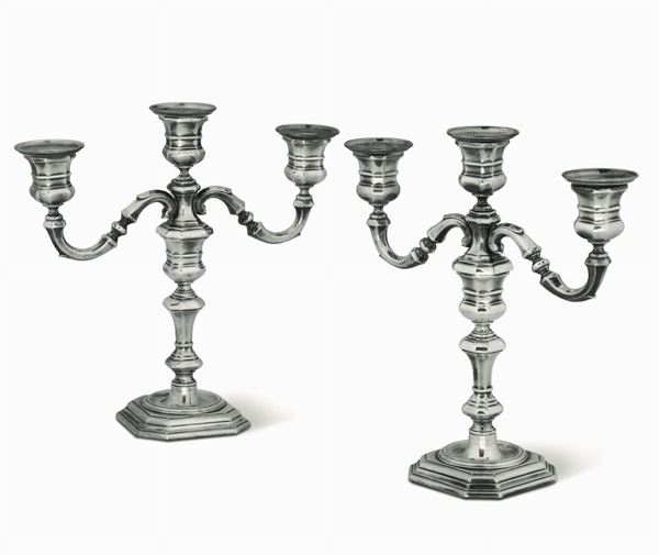 Two silver candle holders, Italy, second half 1900s