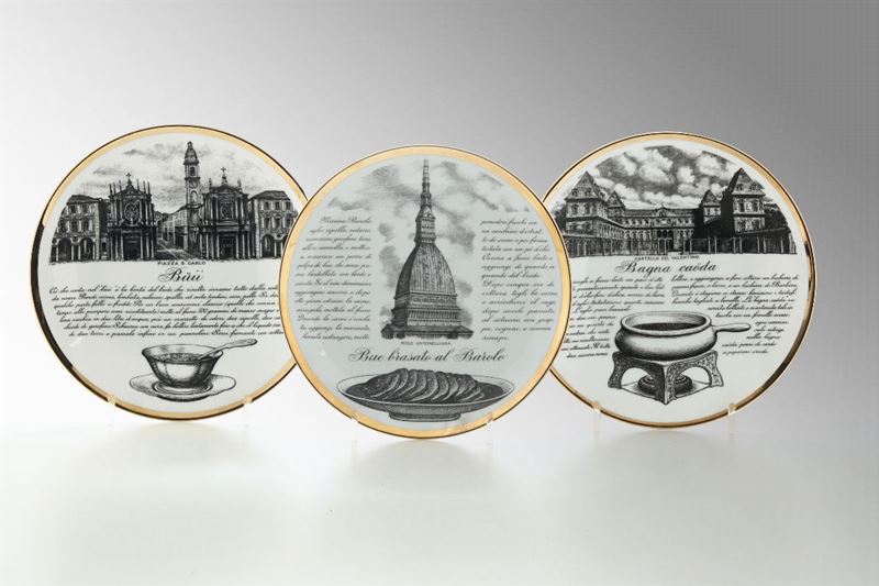 Set of three P. Fornasetti, dishes, italy, 1960 ca.  - Auction Design - Cambi Casa d'Aste