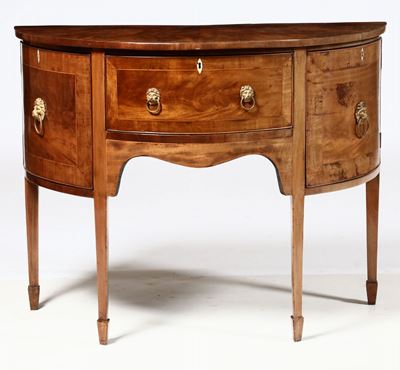 Credenzino Demilune in Legno Lastronato e Filettato, XIX Secolo