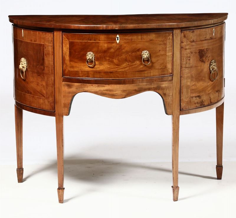 Credenzino demilune in legno lastronato e filettato, XIX secolo  - Auction Furnitures, Paintings and Works of Art - Cambi Casa d'Aste