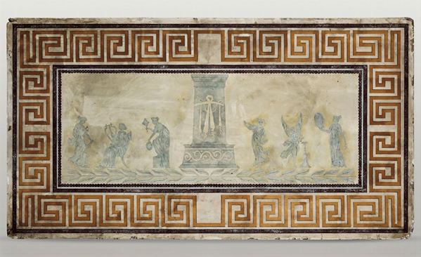 Raffigurazione di gusto pompeiano. Scagliola policroma. Arte neoclassica, Italia XIX secolo