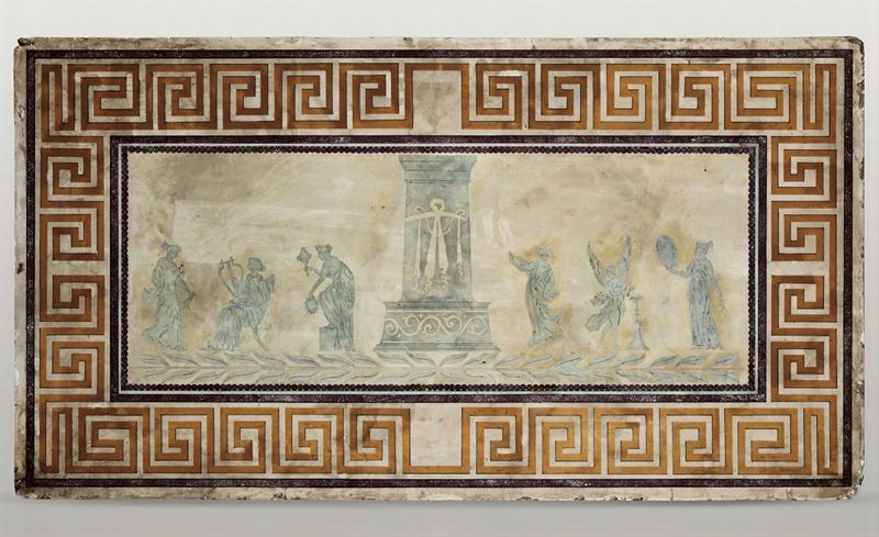 Raffigurazione di gusto pompeiano. Scagliola policroma. Arte neoclassica, Italia XIX secolo  - Asta Scultura e Oggetti d'Arte - Cambi Casa d'Aste