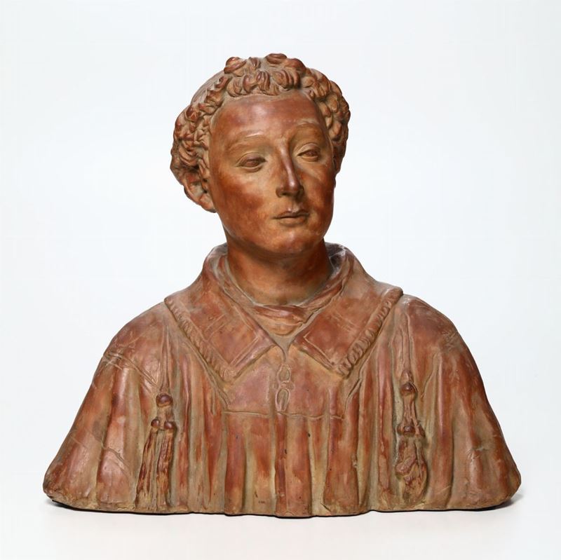 Busto in terracotta raffigurante San Lorenzo. Plasticatore del XIX secolo  - Asta Arredi, Dipinti e Oggetti d'Arte - Cambi Casa d'Aste