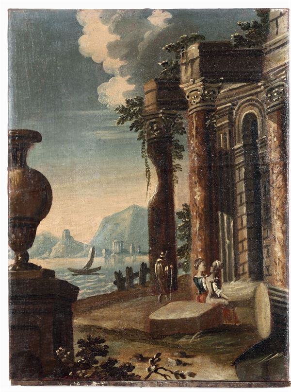 Scuola del XVIII secolo Paesaggi con architetture e figure