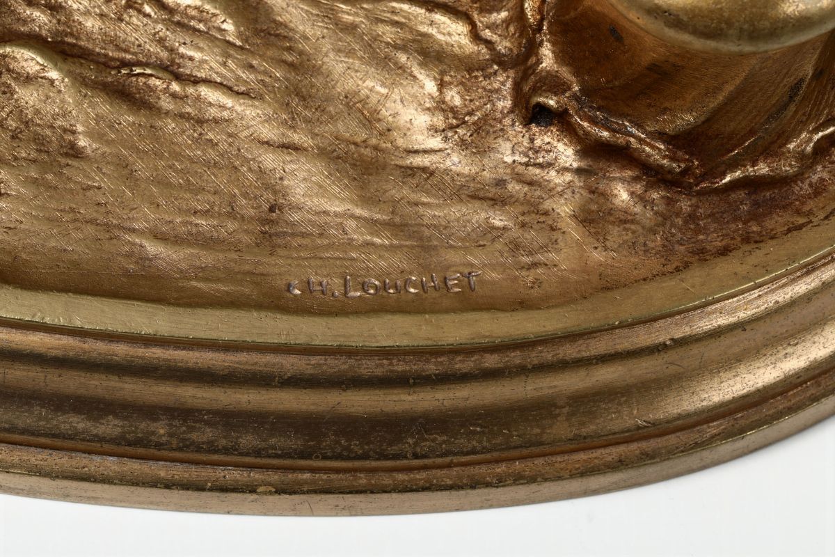 Calamaio in Bronzo Dorato, Firmato Ch. Louchet, XIX-XX Secolo