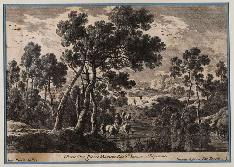 Incisione raffigurante A Parigi da Pierre Mariette..., Adam Perelle (1640 - 1695)  - Asta Arredi, Dipinti e Oggetti d'Arte - Cambi Casa d'Aste