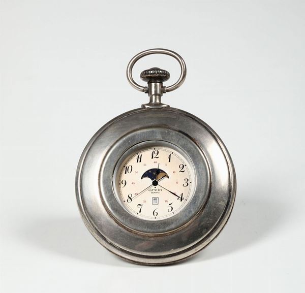 Piccolo orologio da tavolo con cassa in argento, Grein