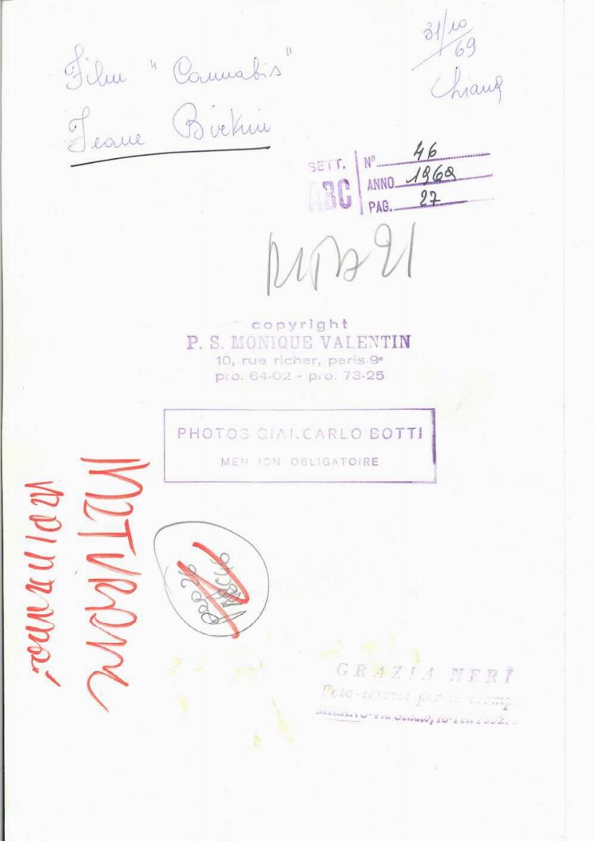 Giancarlo Bottijane Birkin, Film Cannabis, 31/10/1969