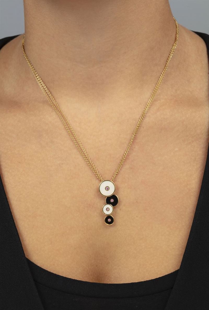 Enamel and pink sapphire necklace. Signed Fabergé  - Auction Jewels - Cambi Casa d'Aste