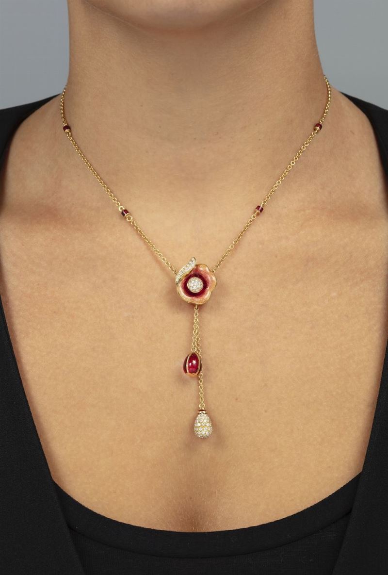 Enamel and diamond necklace. Signed Fabergé  - Auction 100 designer jewels - Cambi Casa d'Aste
