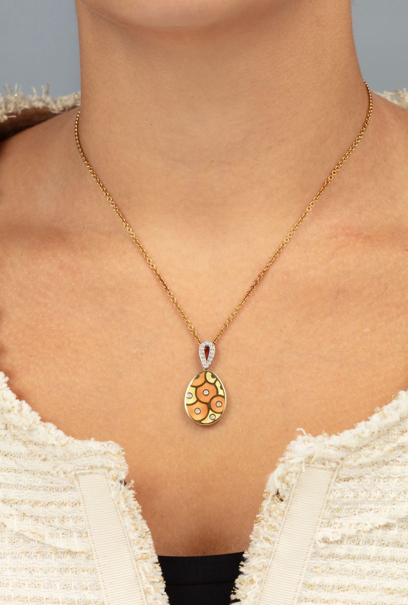 Enamel, diamond and gold necklace. Signed Fabergé  - Auction Jewels - Cambi Casa d'Aste