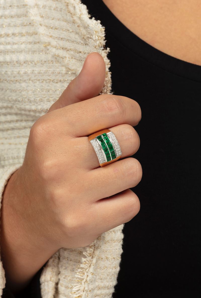 Emerald and diamond ring. Signed Garaffo. Fitted case  - Auction Jewels - Cambi Casa d'Aste