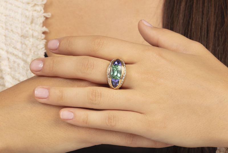 Tourmaline and tanzanite ring  - Auction Jewels - Cambi Casa d'Aste