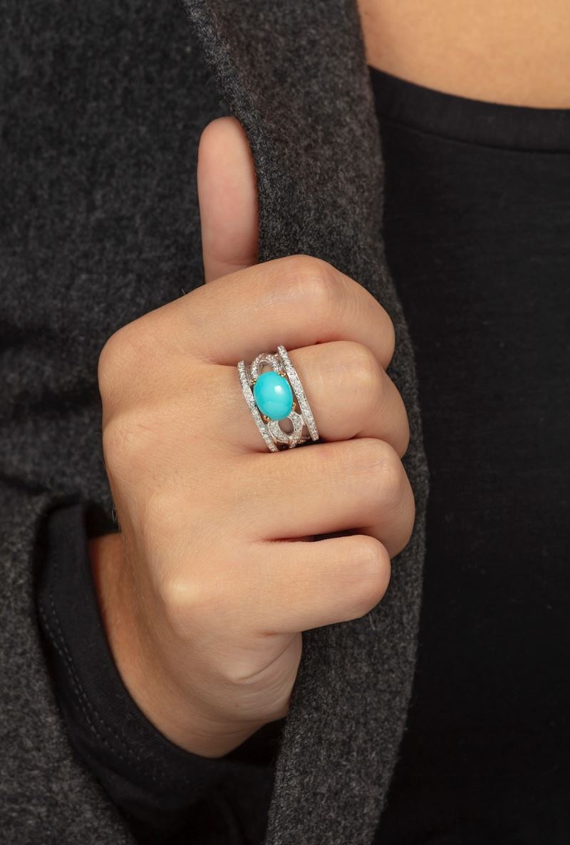 Turquoise and diamond ring  - Auction Jewels | Cambi Time - Cambi Casa d'Aste