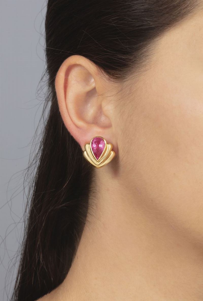 Pair of tourmaline and gold earrings  - Auction Jewels - Cambi Casa d'Aste