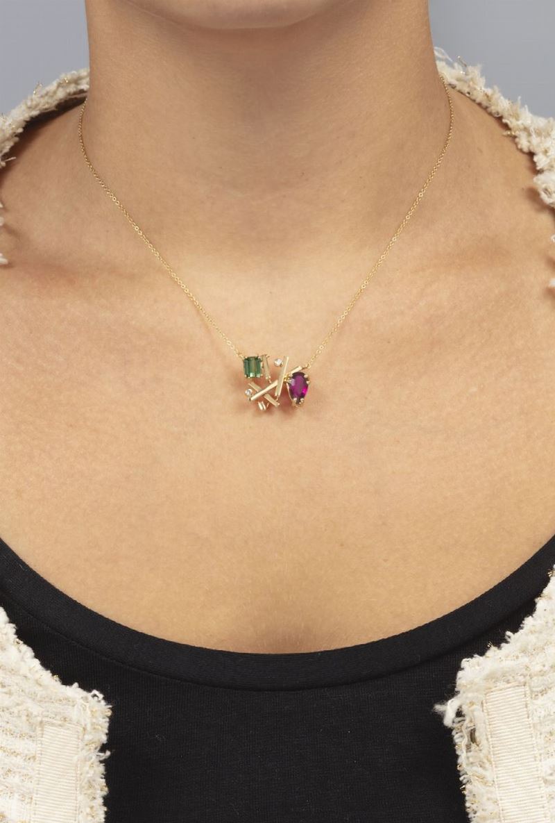 Tourmaline, diamond and gold necklace  - Auction Jewels - Cambi Casa d'Aste