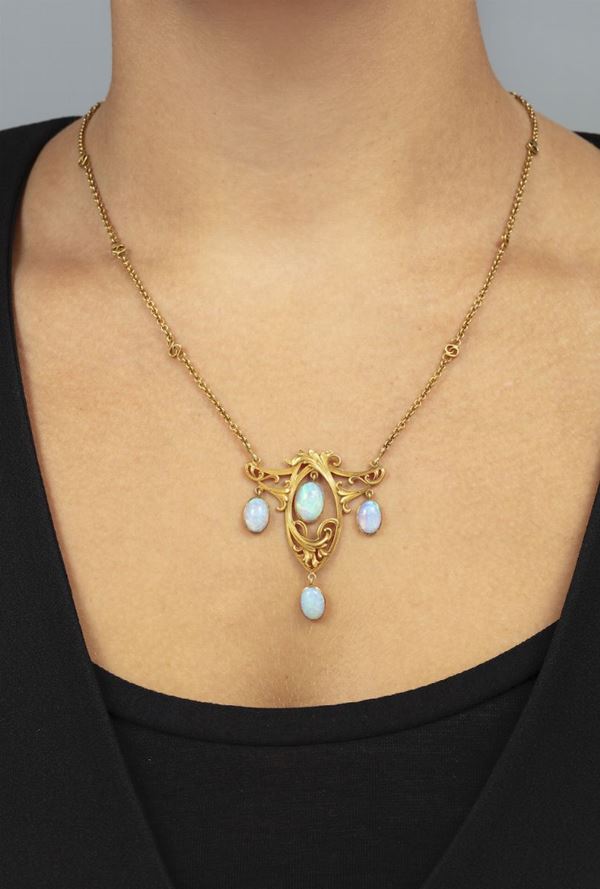 Opal and low carat gold necklace