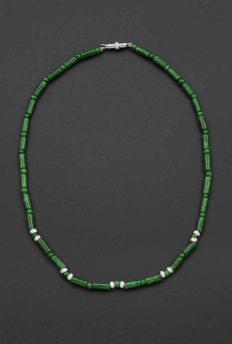 Nephrite and diamond necklace  - Auction Jewels - Cambi Casa d'Aste
