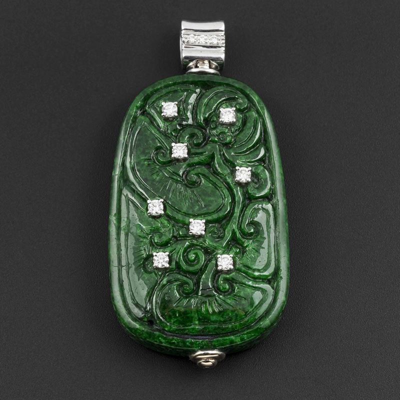 Nephrite and diamond pendant  - Auction Jewels | Cambi Time - Cambi Casa d'Aste