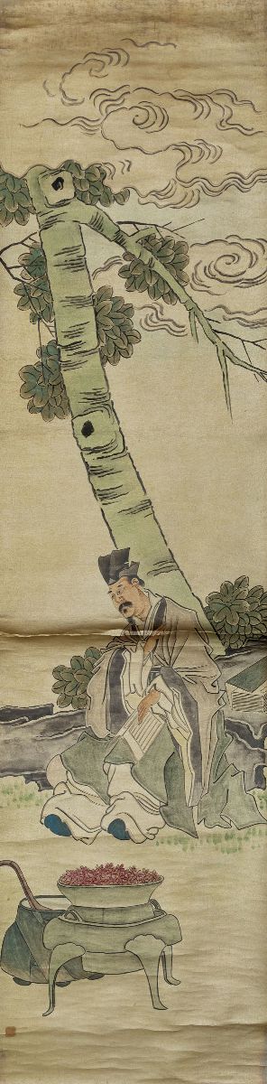 Quattro Dipinti su Carta Raffiguranti Saggi con Iscrizione, Cina, Dinastia Qing, XIX Secolo