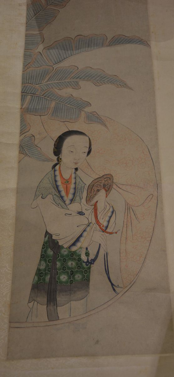 Dipinto su carta raffigurante giovane donna allo specchio, Cina, XX secolo  - Auction Oriental Art - Cambi Casa d'Aste