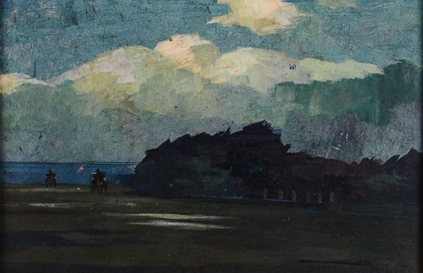 Renato Natali (1883-1979) Paesaggio con marina e alberi
