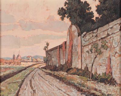Gino Romiti (livorno 1881-1967)veduta con Strada