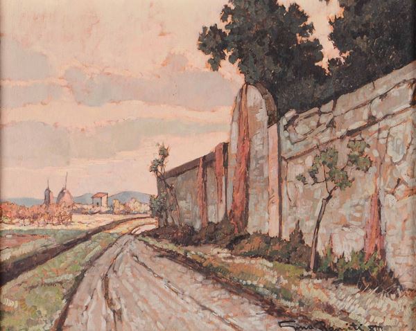 Gino Romiti (Livorno 1881-1967) Veduta con strada