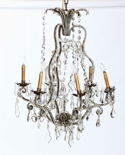 Lampadario in Metallo e Cristalli, XX Secolo