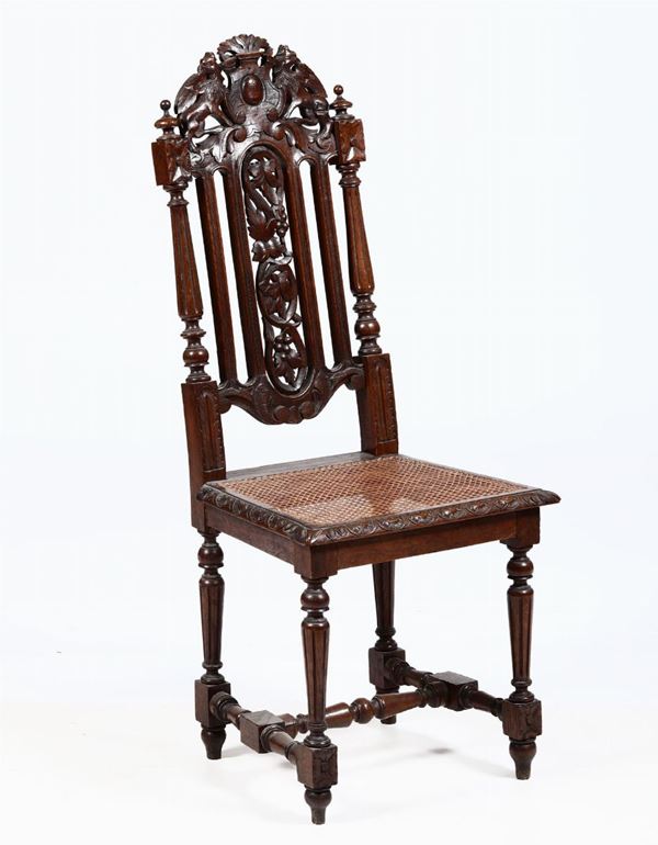 Sedia in legno patinato, tipo Queen Anne, stile  XIX secolo