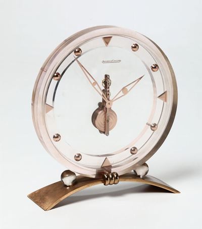 Orologio da Tavolo in Plexiglass e Metallo Dorato, Jaeger le Coultre