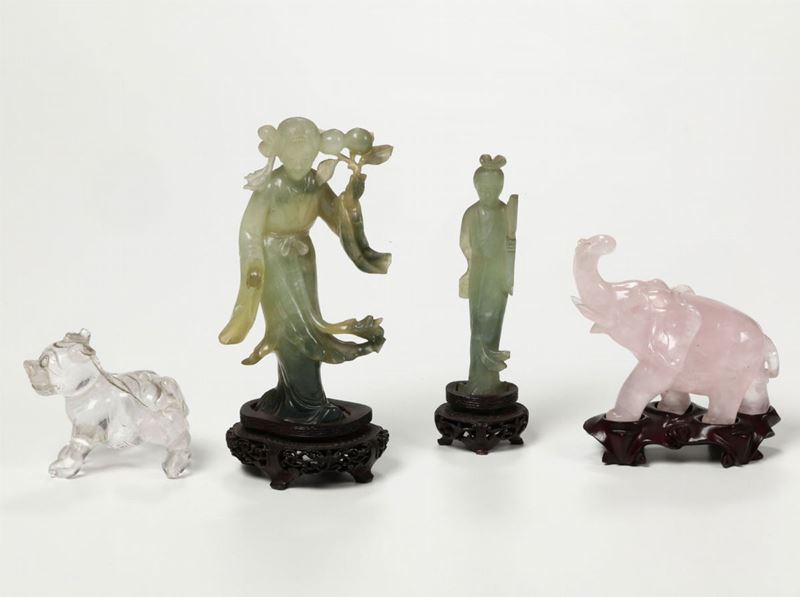Two pink quartz and two jade items, China, 1900s  - Auction Chinese Works of Art - Cambi Casa d'Aste