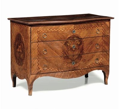 Commode Lastronata ed Intarsiata in Vari Legni, Italia Settentrionale, XVIII Secolo