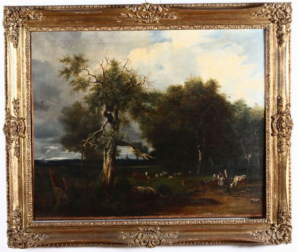 Scuola inglese della fine del XVIII-inizi XIX secolo Paesaggi con armenti e pastori
